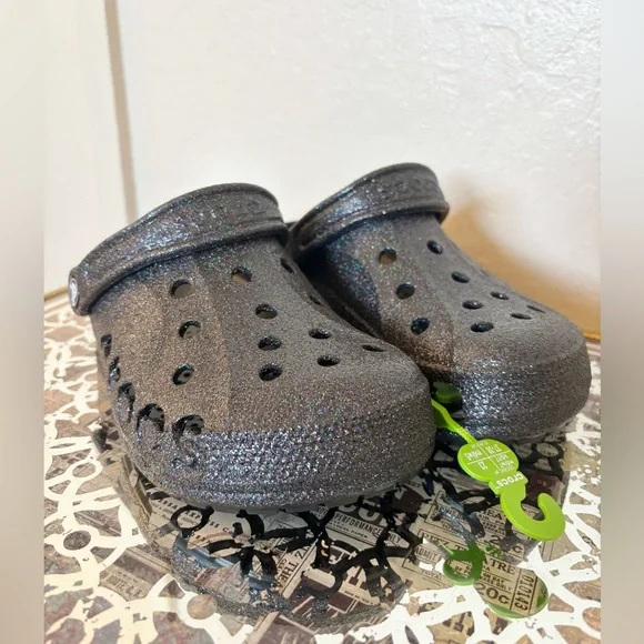 Crocs Baya Black Multi-Glitter Clogs NWOT - Picture 3 of 5